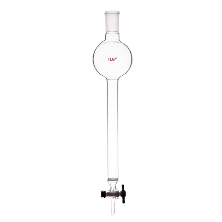 Colonne de chromatographie, avec rservoir, avec disque fritt, avec joint extrieur 24/40, alsage du robinet d'arrt en PTFE 2 mm, colonne OD 32 mm, colonne ID 26 mm, longueur effective 18 pouces/457 mm, capacit 500 ml