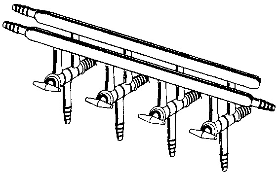 Manifold, High Vacuum Solid Glass Stopcocks, Front-Left-Right and Rear-Left, Nuber of Ports 5