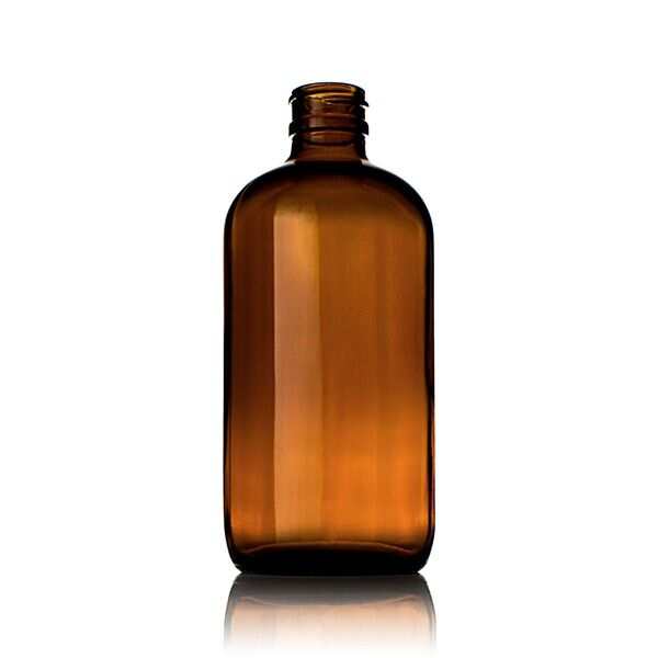 Amber Boston Round Glass Bottle, 250ml Neck Finish 24/400