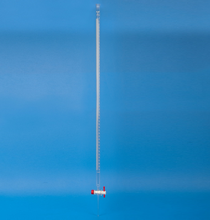 Burette avec robinet cl en PTFE alsage droit, 10 ml, tolrance de 0,02 ml, intervalle de graduation de 0,05, classe A