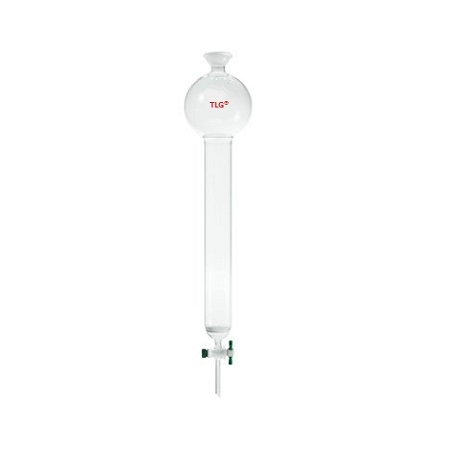 Colonne de chromatographie, avec réservoir, disque fritté, avec joint sphérique 35/20, alésage du robinet en PTFE 4 mm, diamètre extérieur de la colonne 80 mm, diamètre intérieur de la colonne. 73 mm, longueur effective 10 pouces/254 mm Capacité 1 000 ml