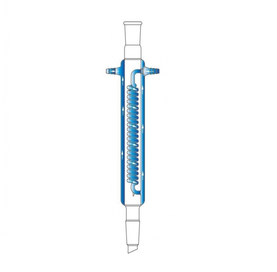 Condenseur, Reflux, bobine à gaine, 440 mm, joint 24/40, longueur de gaine 300 mm, raccord de tuyau 10 mm