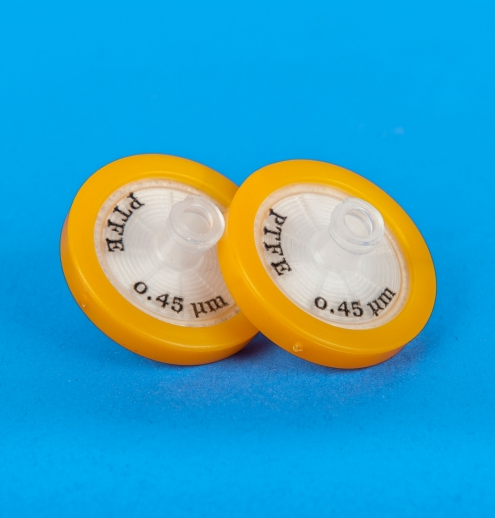 PTFE Syringe Filter with 1µm pore size Glass Fiber Prefilter, Pore 0.22µm, 25mm Diameter