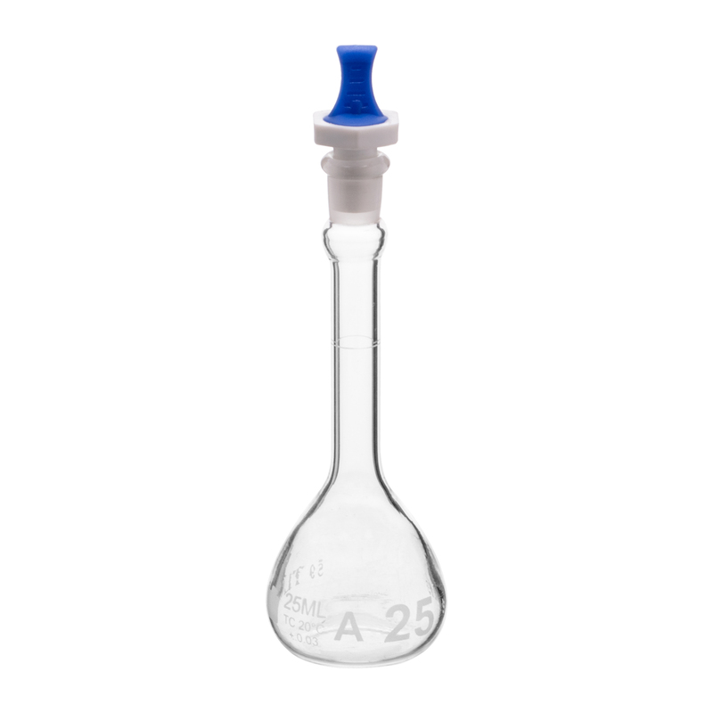 Fiole jaugée, 25 ml, bouche étroite, bouchon PE n° 9, classe A, normes USP