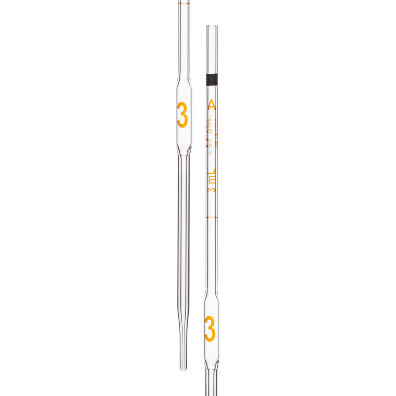 Pipette Volumetric, With One Mark, Accuracy As Per Class A, Capacity(mL) 3, Individually Serialized, Tolerance ± 0.01 mL, As Per USP Standards